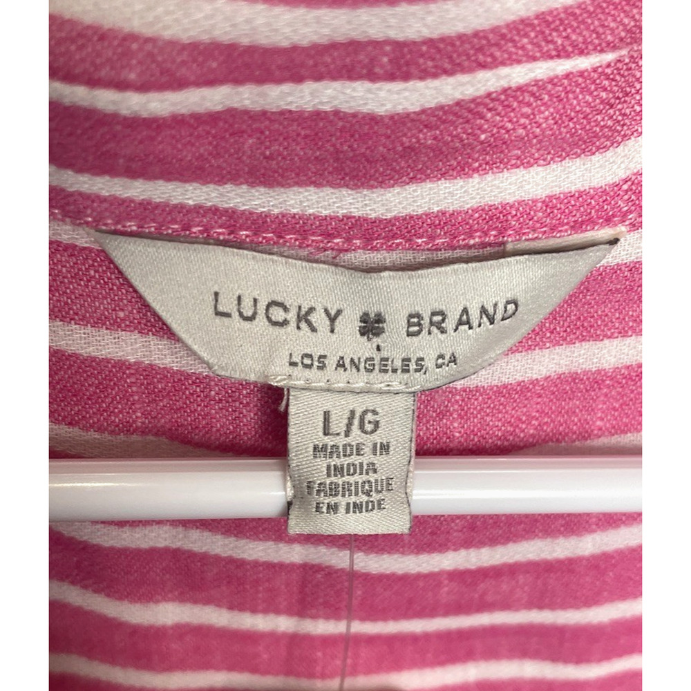 NWT Lucky Brand Women's Cotton Modal Button Down Short Sleeve Blouse Sz L Stripe - Picture 9 of 13